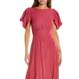 Ted Baker Pink Midi Dress with Flutter Sleeves